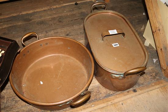 Victorian copper lidded fish kettle and a copper 2 handled preserve pan